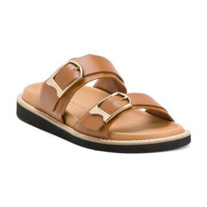 SANTONI Made In Italy Leather Flat Slide Sandals NWT